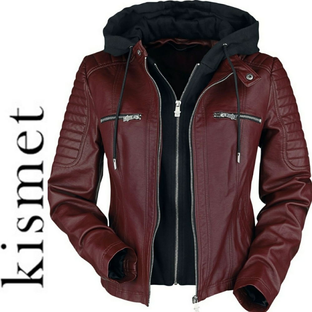 🕶Hooded Pleather Jacket NWOT